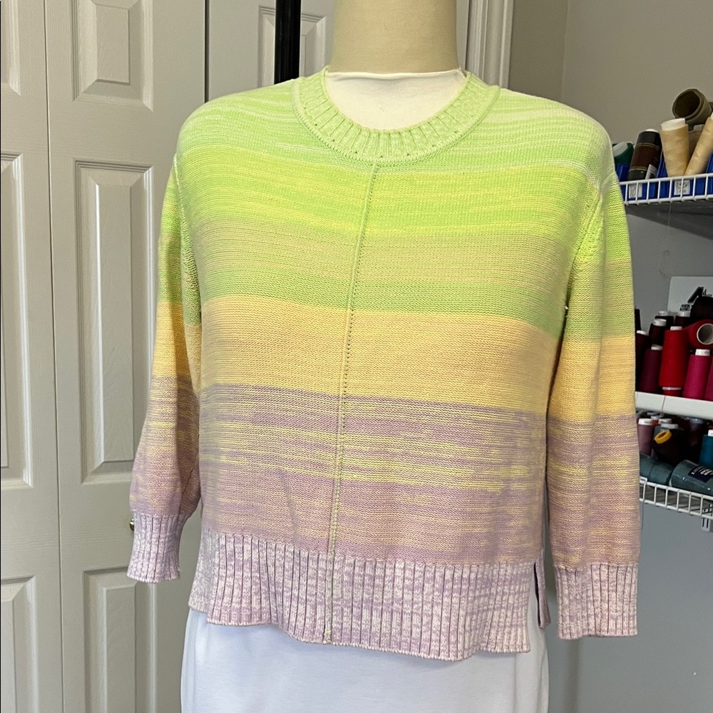 Lemon, Lime and Lavender Striped Women's 3/4 sleeve Sweater